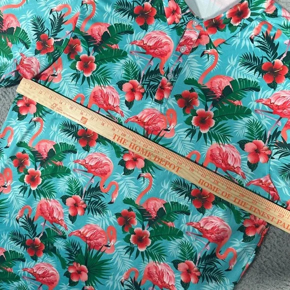 Yatta Golf Polo Shirt Mens XL Blue Green Flamingo Performance Tropical Hawaiian - Picture 5 of 8